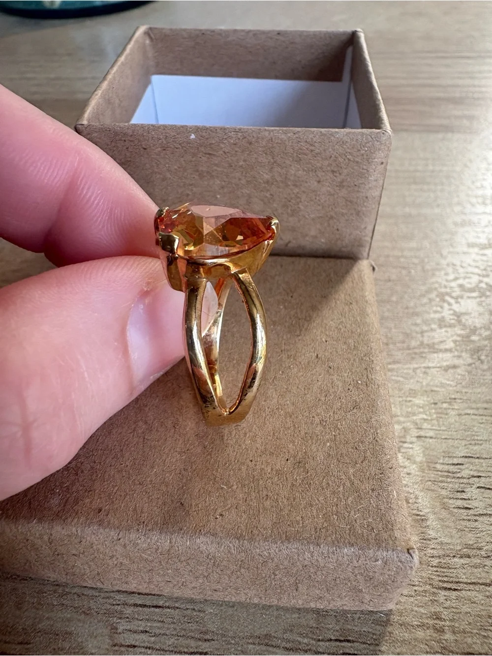 Gold-Tone Heart Ring with Orange Crystal
